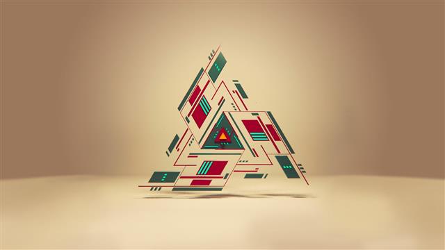 triangular green and red tool, green and red triangle logo, geometry, HD wallpaper