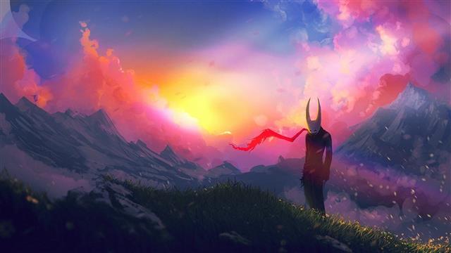 mountain digital wallpaper, silhouette of creature during sunrise, HD wallpaper