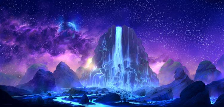 mountain and waterfall illustration, digital art, fantasy art, HD wallpaper