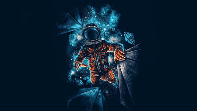 astronaut, blue, space, dark, artwork, galaxy, graphics, cg artwork, HD wallpaper