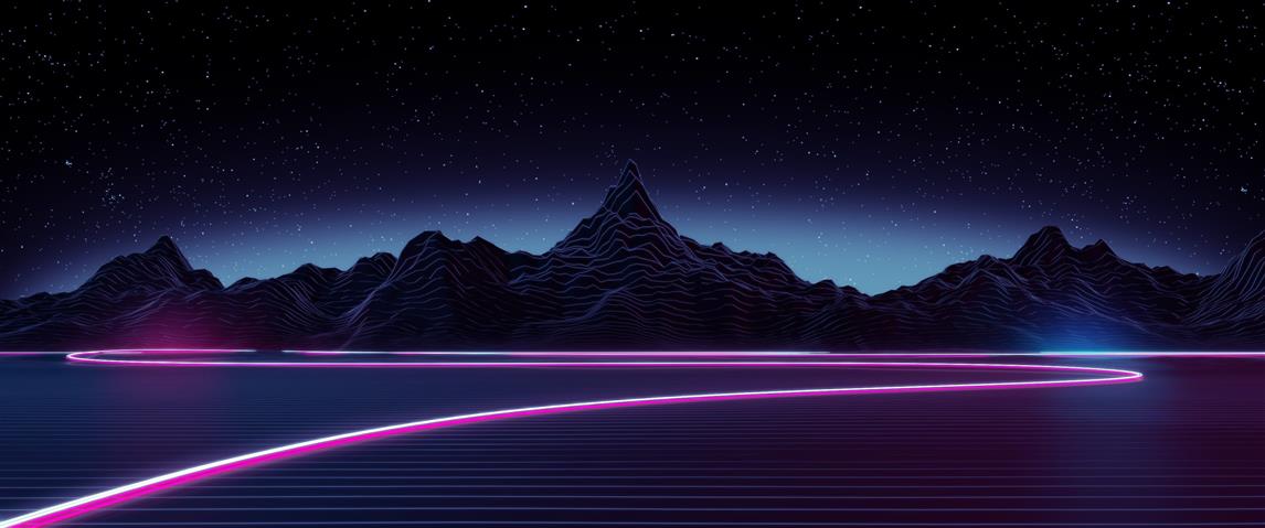 black mountain wallpaper, digital art, neon, mountains, lake, HD wallpaper