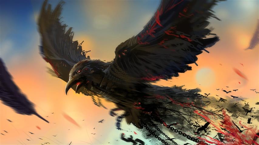 black bird illustration, birds, chains, artwork, crow, blood, HD wallpaper