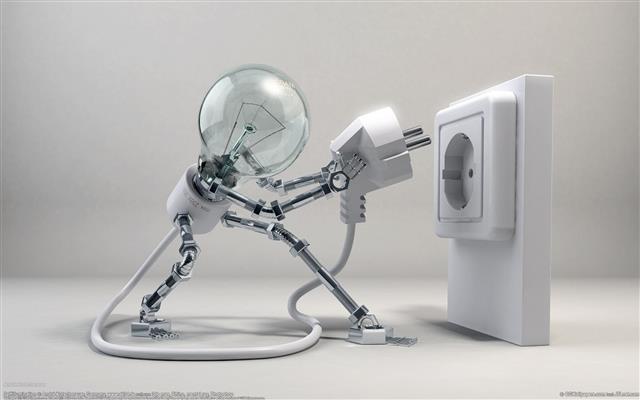 white light bulb and electric plug, lightbulb, artwork, robot, HD wallpaper