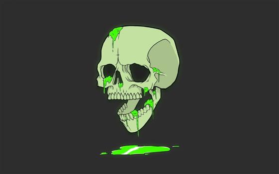 human skull with green liquid animated illustration, bones, artwork, HD wallpaper