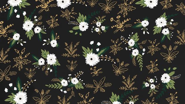 black and white floral textile, digital art, abstract, pattern, HD wallpaper