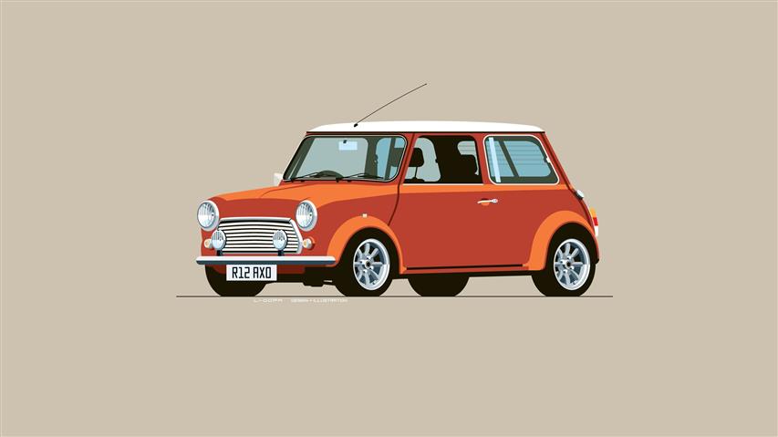 Car, Mini Cooper, Digital Art, Minimalism, Simple Background, HD wallpaper