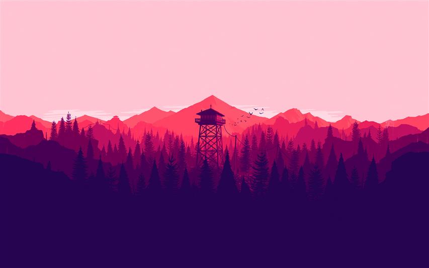 silhouette of watch tower, Firewatch, video games, mountains, HD wallpaper