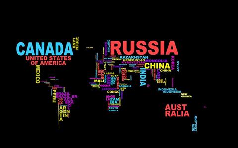 Canada and Russia text, map, typography, colorful, world, world map, HD wallpaper