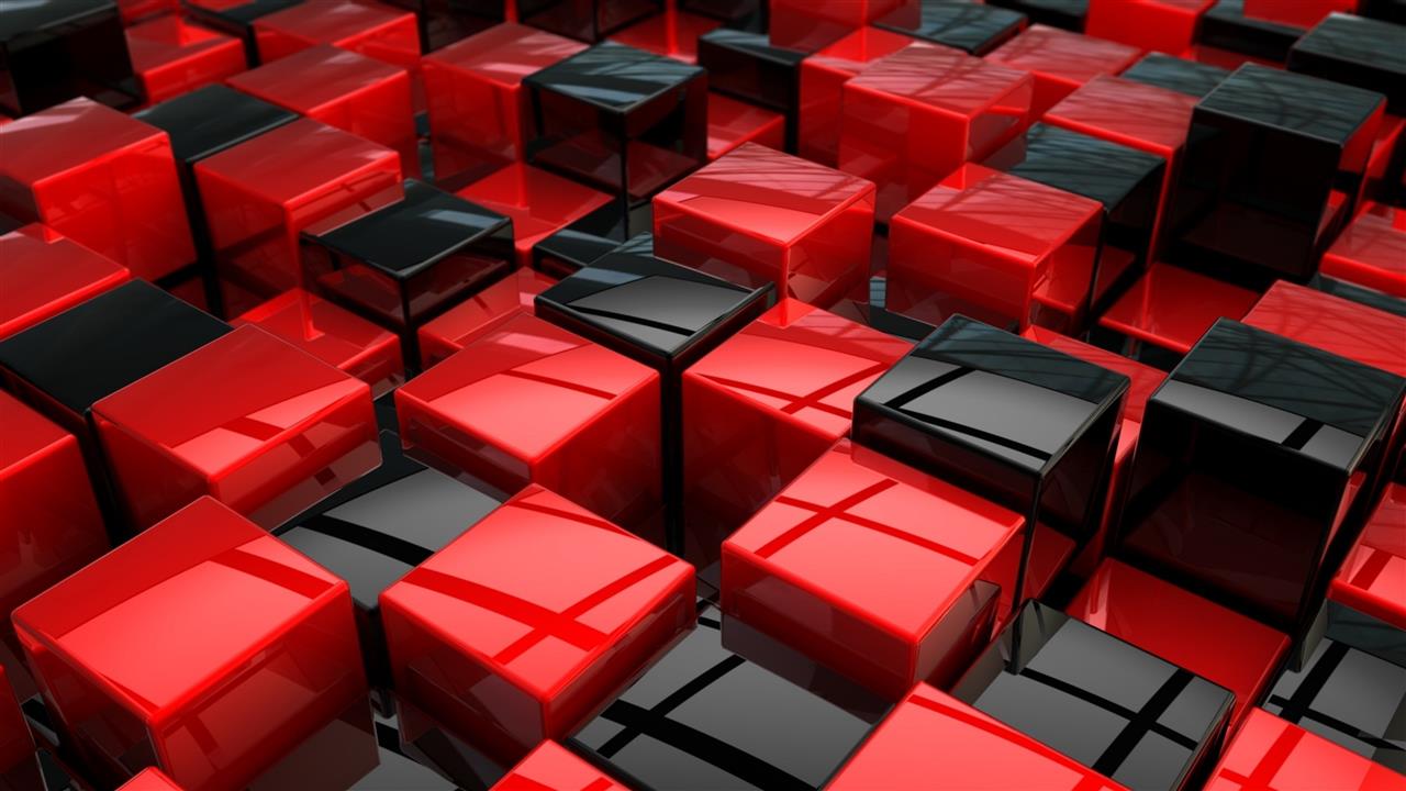 3d, digital art, cube, abstract art, cubes, red, black, HD wallpaper
