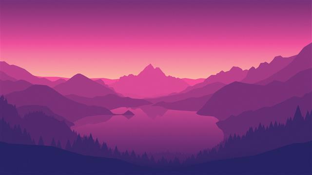 Mountains, The game, Lake, Forest, View, Hills, Landscape, Purple, HD wallpaper