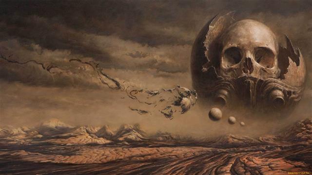 gray skull wallpaper, fantasy art, artwork, dark fantasy, sky, HD wallpaper