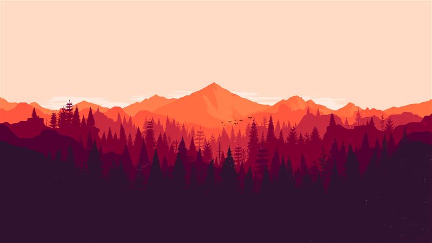 silhouette of trees, forest, Firewatch, minimalism, orange, red, HD wallpaper
