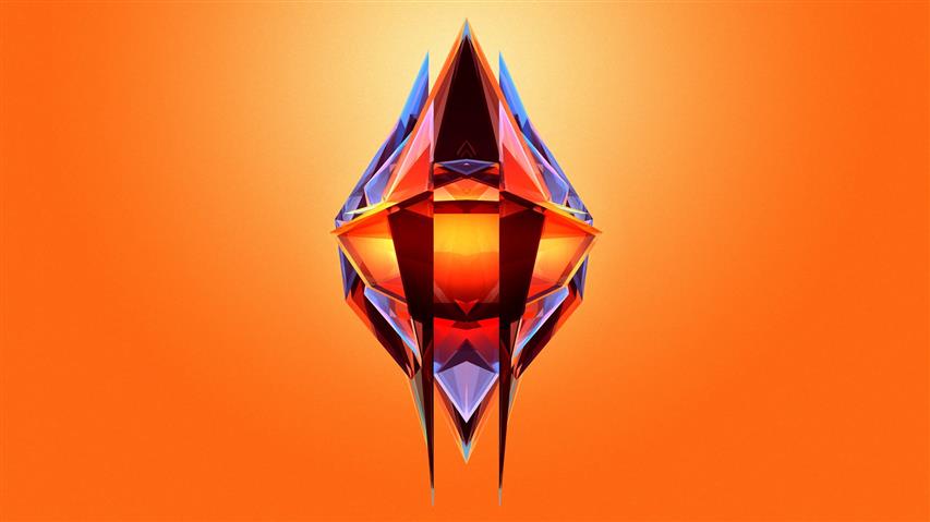 orange and blue logo illustration, artwork, Facets, Justin Maller, HD wallpaper