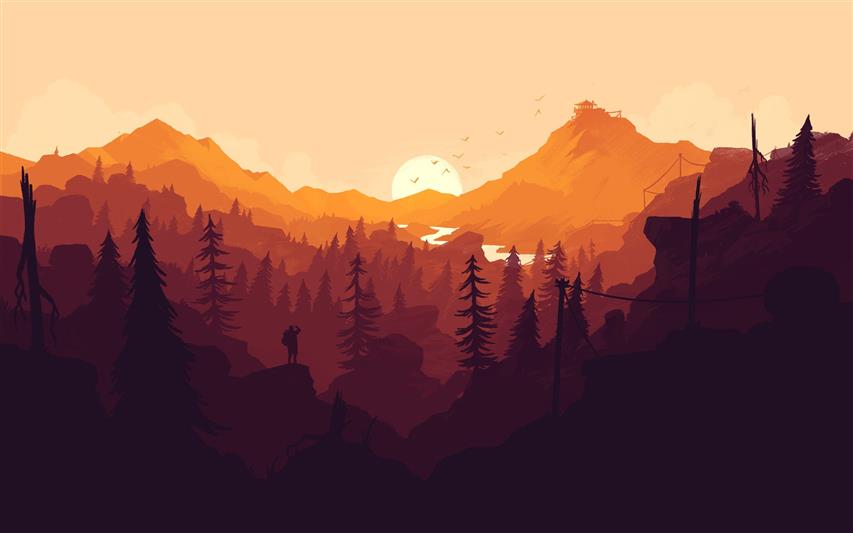 Firewatch, video games, mountains, Olly Moss, forest, HD wallpaper