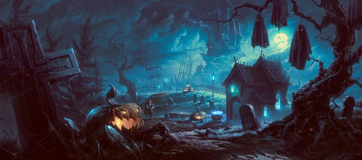 black haunted house digital wallpaper, artwork, fantasy art, Halloween, HD wallpaper