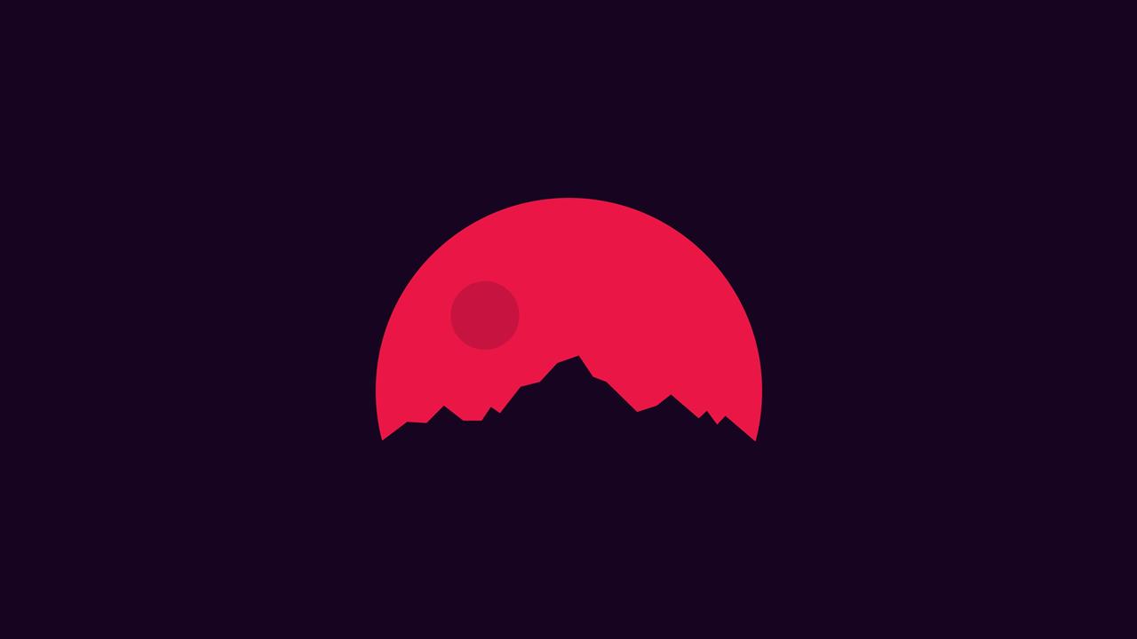 red moon illustration, red full moon behind mountain, mountains, HD wallpaper