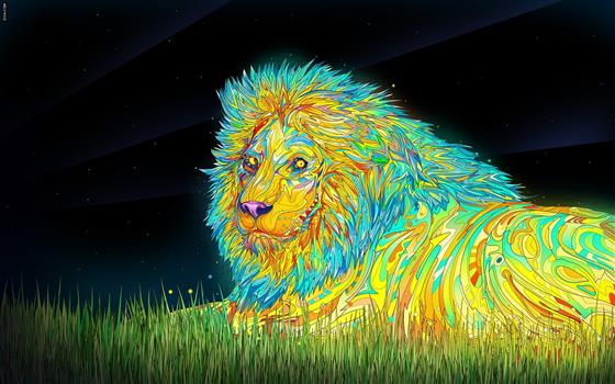 colorful, psychedelic, Matei Apostolescu, digital art, lion, HD wallpaper