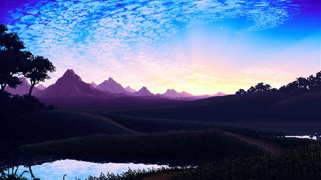 animated illustration of mountains, nature, pixel art, pixels, HD wallpaper