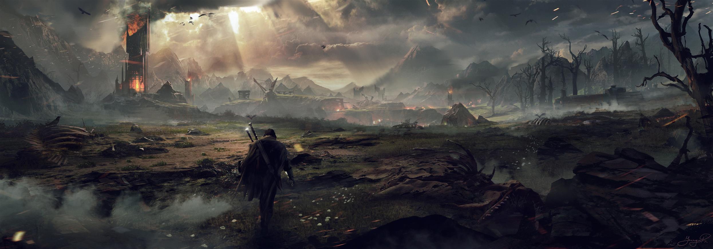 man walking towards place covered in fire digital wallpaper, Middle-earth: Shadow of Mordor, HD wallpaper