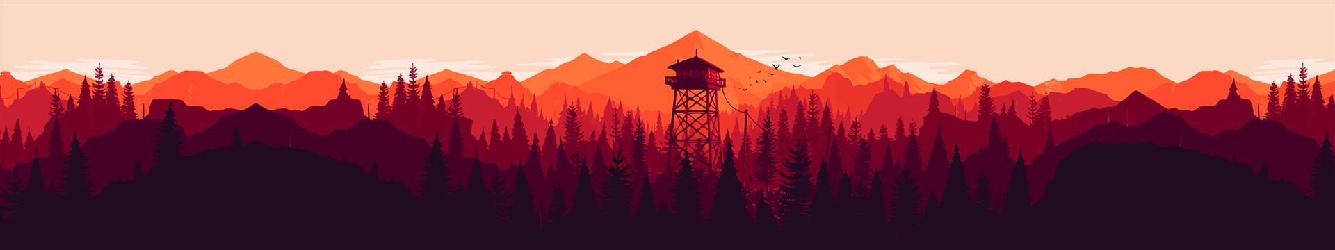 Firewatch, ultra-wide, trees, forest, mountains, tower, artwork, HD wallpaper
