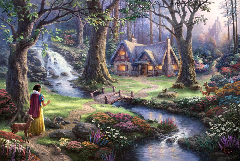 brown house between trees wallpaper, fantasy art, fairies, Thomas Kinkade, HD wallpaper