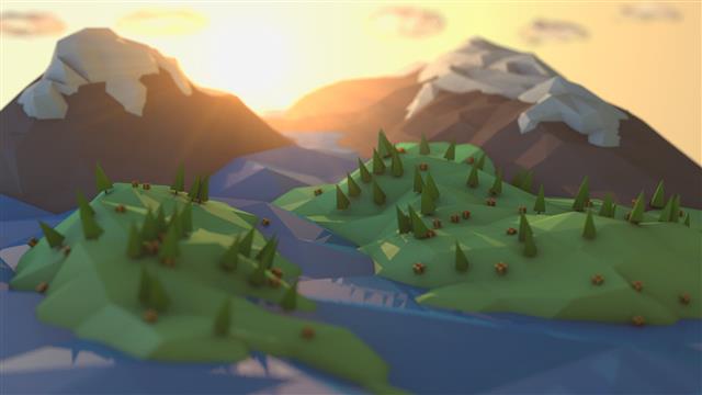 mountains and trees illustration, untitled, low poly, digital art, HD wallpaper