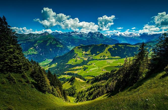 Mountain Landscape, green hills, Nature, Mountains, Blue, Beautiful, HD wallpaper