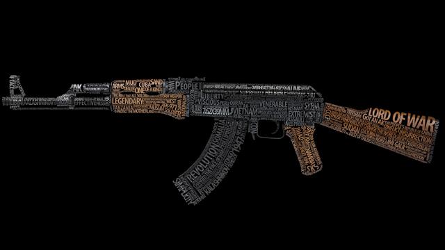 AK-47 word cloud, kalashnikov, text, weapon, typography, black background, HD wallpaper