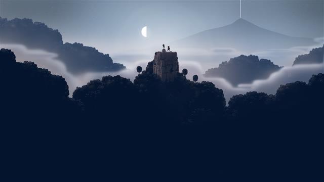 silhouette of castle, castle surrounded by trees, Moon, Superbrothers: Sword and Sorcery EP, HD wallpaper