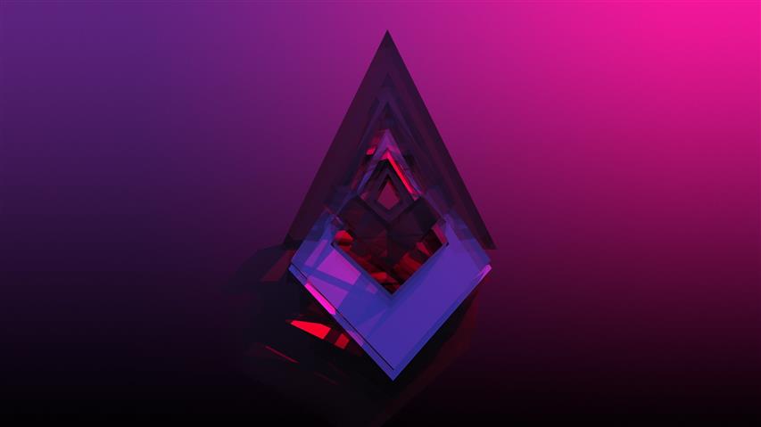 purple and red gemstone, photo of triangular pink decor, colorful, HD wallpaper