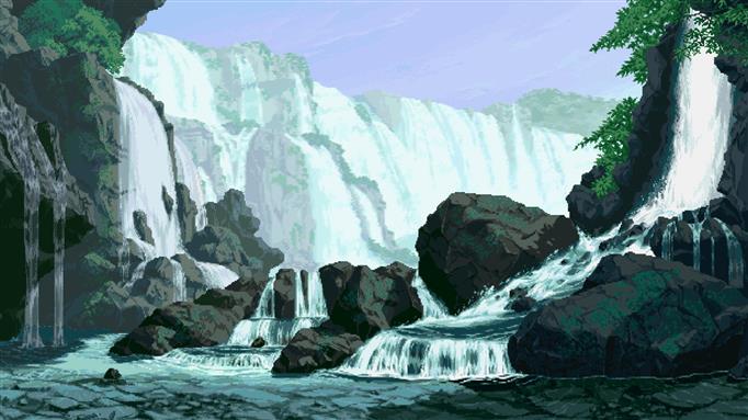 painting of waterfall, digital art, pixel art, pixels, pixelated, HD wallpaper