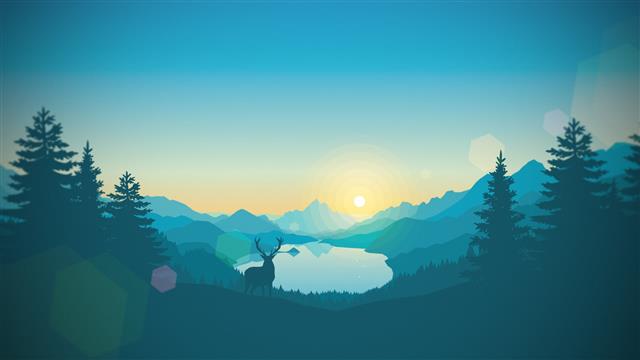 lake in between mountains illustration, deer, trees, artwork, HD wallpaper