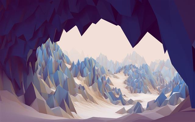gray cave wallpaper, low poly, abstract, 3D, mountains, rock, HD wallpaper