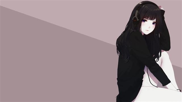 black-haired woman wearing headphones wallpaper, anime, artwork, HD wallpaper