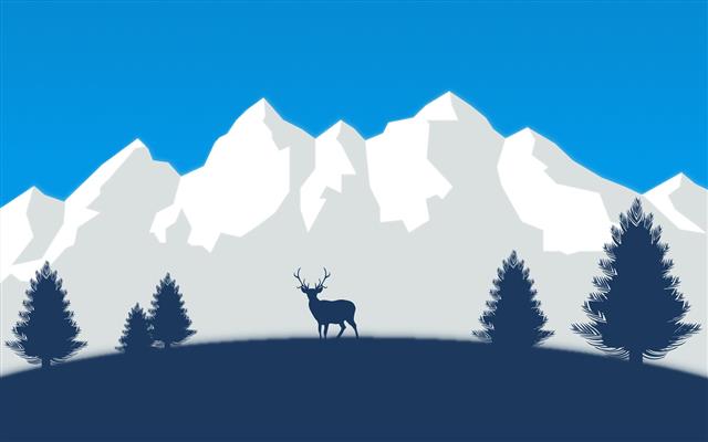 deer near snowy mountain illustration, mountains, trees, vector, HD wallpaper