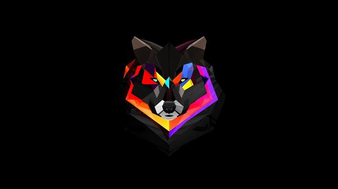 red, brown, and purple wolf vector art, low poly, black background, HD wallpaper