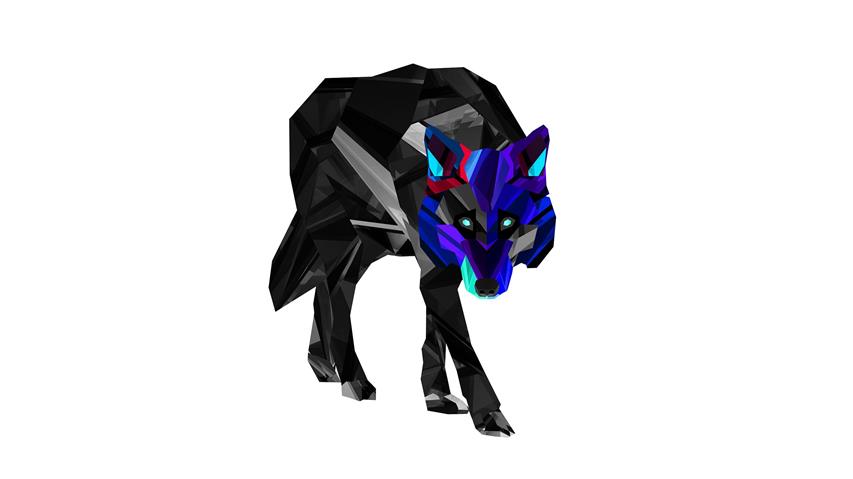 black and purple wolf digital illustration, animals, Facets, Justin Maller, HD wallpaper
