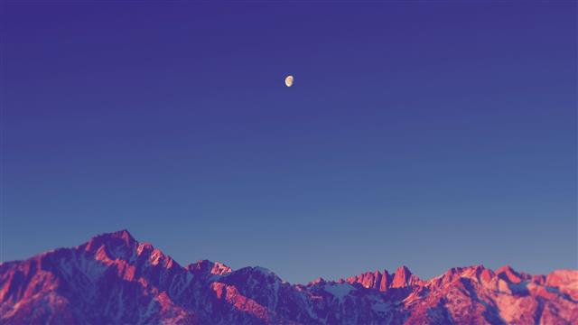 mountain digital wallpaper, moon over rocky mountain during dusk, HD wallpaper