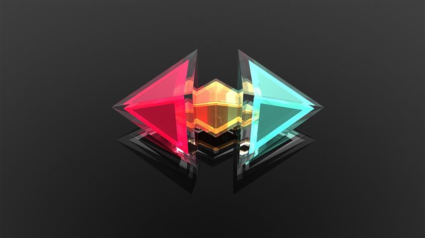 red and teal ico, render, abstract, Justin Maller, Facets, simple background, HD wallpaper