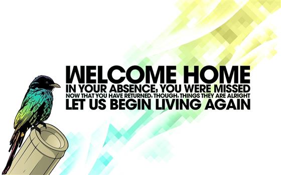 white background with Welcome Home text overlay, birds, typography, HD wallpaper