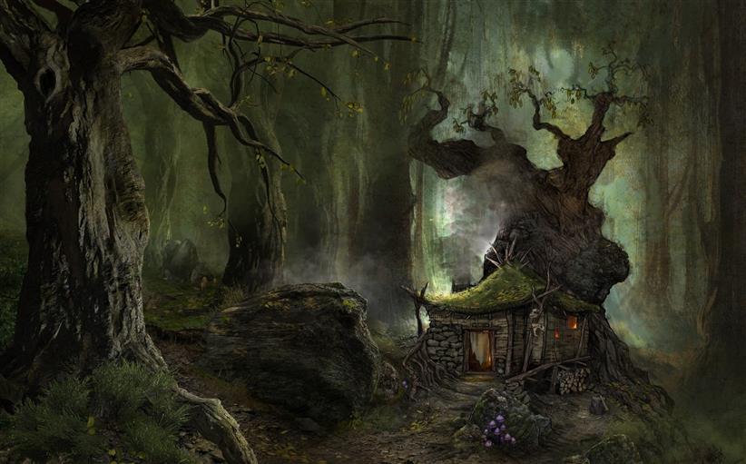 illustration of house in forest, digital art, fantasy art, nature, HD wallpaper