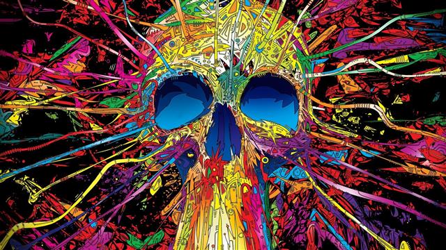 Matei Apostolescu, abstract, digital art, psychedelic, skull, HD wallpaper