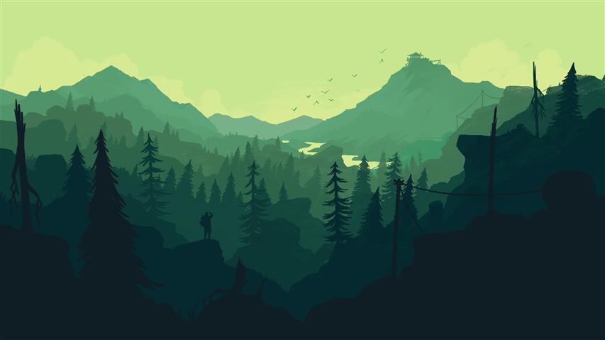 Firewatch, forest, artwork, digital art, video games, mountains, HD wallpaper