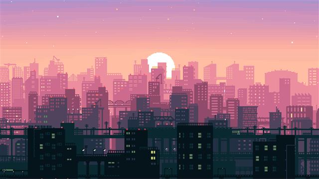 buildings illustration, animated pink and black buildings illustration, HD wallpaper