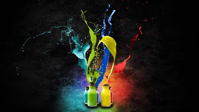 Splash of Colors HD, green yellow red and blue inks, creative, HD wallpaper
