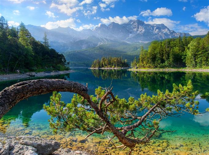 mountain range and body of water, lake, Germany, forest, summer, HD wallpaper