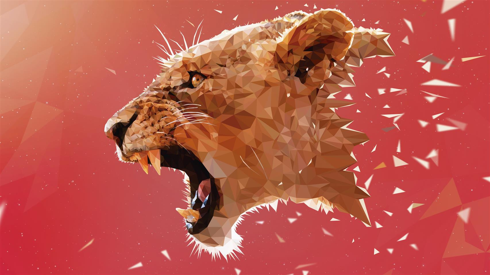 tiger head illustration, tiger mosaic photo, lion, Adobe Illustrator, HD wallpaper