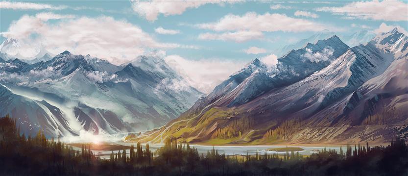 landscape painting of mountain, digital art, mountains, forest, HD wallpaper