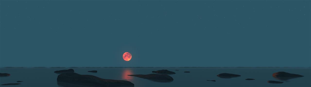 moon illustration, landscape, sunset, lake, sea, nature, night, HD wallpaper