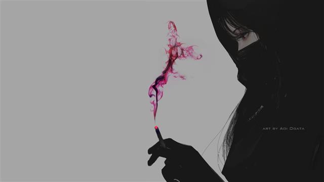Aoi Ogata, simple background, gray background, smoke, smoking, HD wallpaper